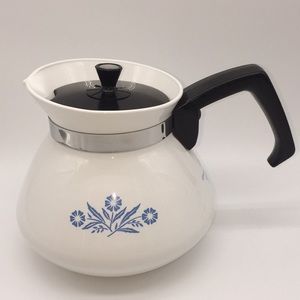Vintage Corning Ware Blue Cornflower 6 Cup Teapot White with Lid